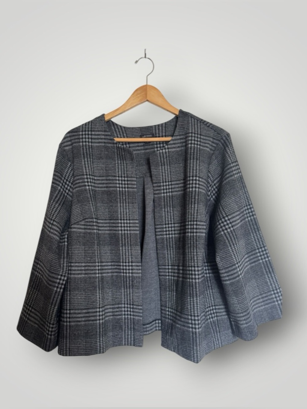 J.Jill Plaid Open Front Jacket Cardigan Gray Black XL